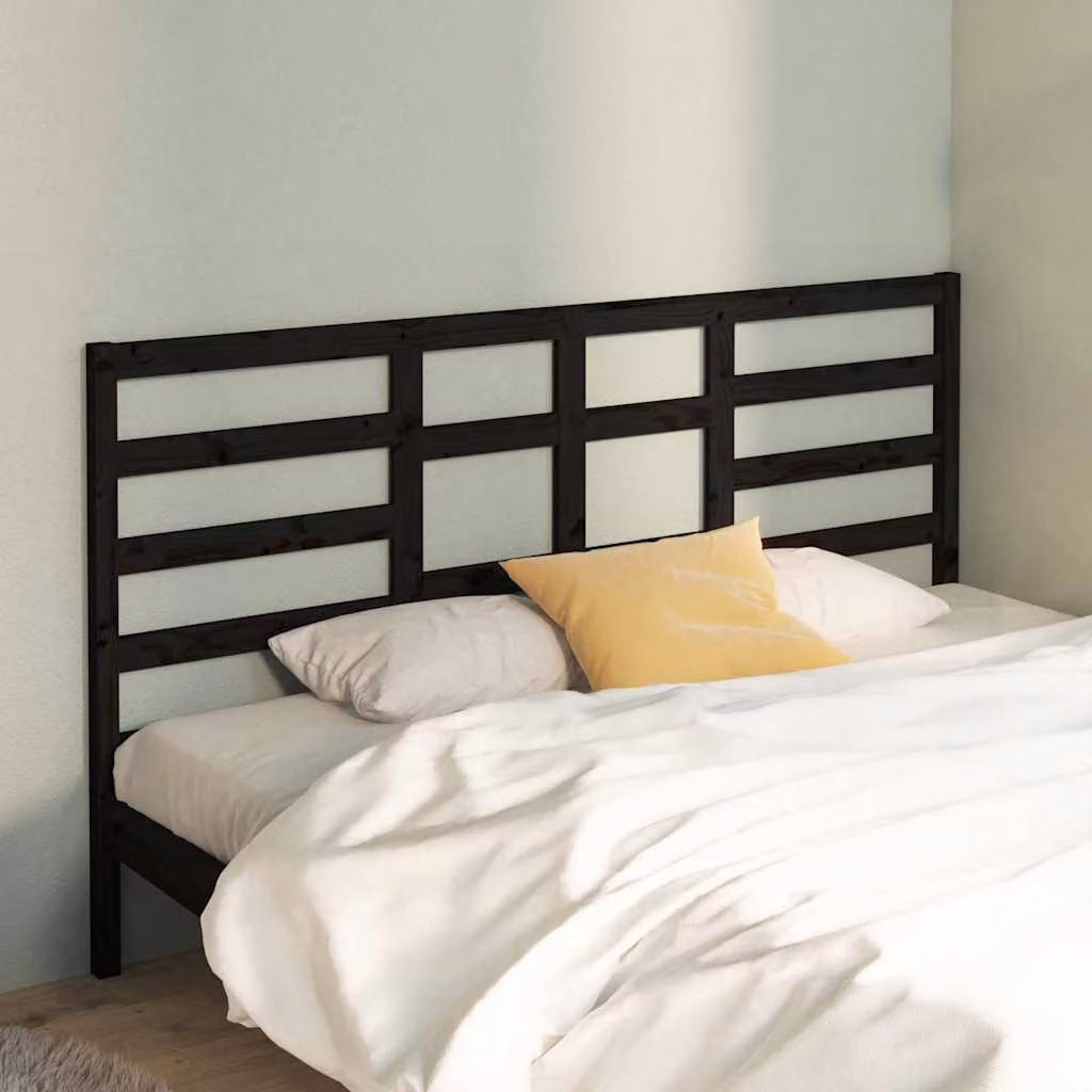 Testiera per letto vidaXL in legno massello di pino, colore nero, L: 206 cm, P: 4 cm, H: 104 cm