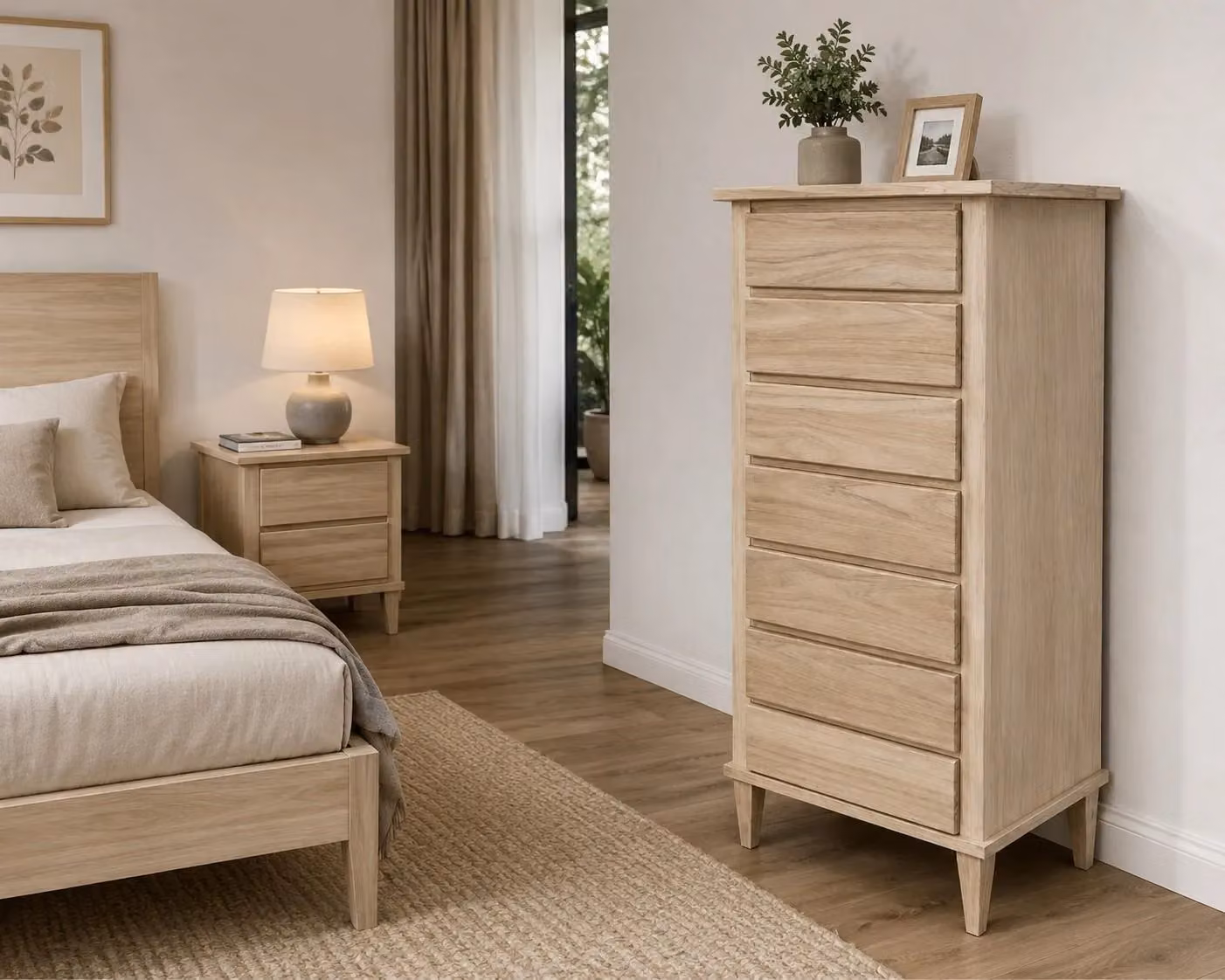 Cassettiera classica con 7 cassetti in legno di pino grezzo Mobili 2G L/P/H: 49 x 37 x 106 cm – 2