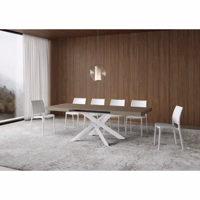 Tavolo allungabile Volantis ITAMOBY con telaio a X, colore bianco e tortora, L: 120/380 cm, P: 90 cm – 2