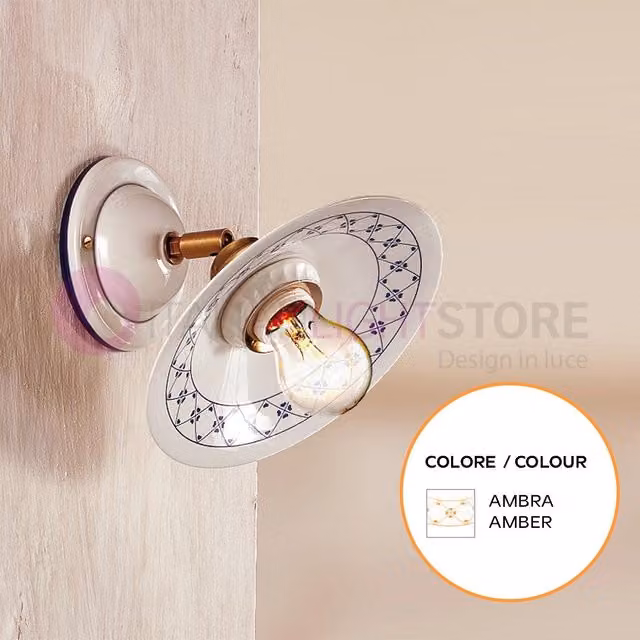Applique da Parete Orientabile FIESOLE di Ceramiche Borso in Ceramica Bianca e Ottone con Stile Rustico Country