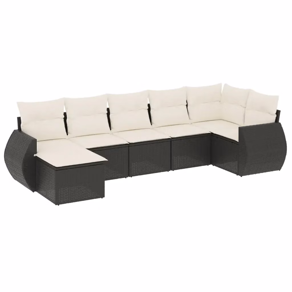 vidaXL Set Divani da Giardino a L con Cuscini 7pz in Polyrattan Nero e Bianco – 2