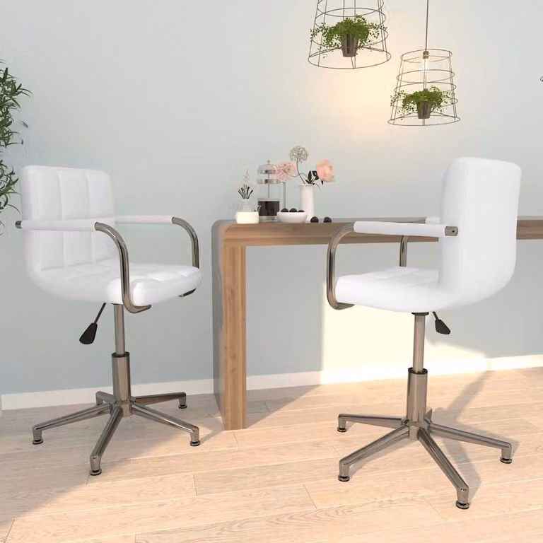 Set di 2 sedie da pranzo girevoli vidaXL in similpelle bianca con braccioli e base in metallo