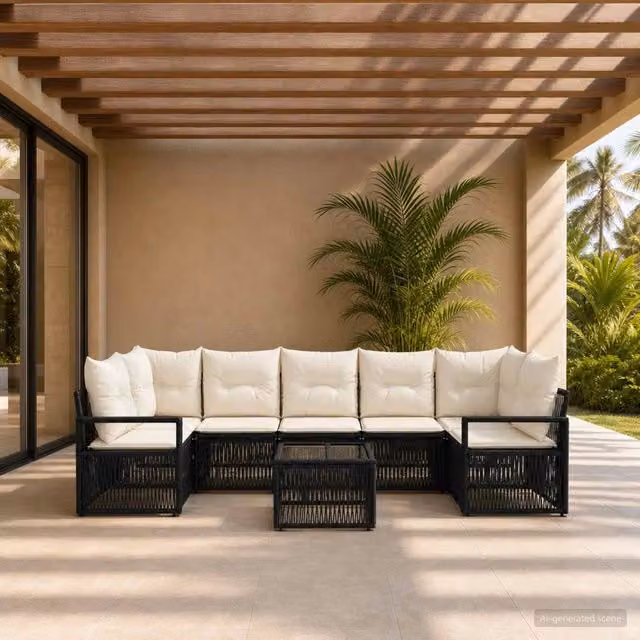 Set Divano da Giardino 8 pz Nero polyrattan 3435652