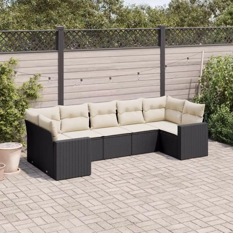 Maison Exclusive - Set da giardino 7 pezzi con cuscini in polyrattan nero