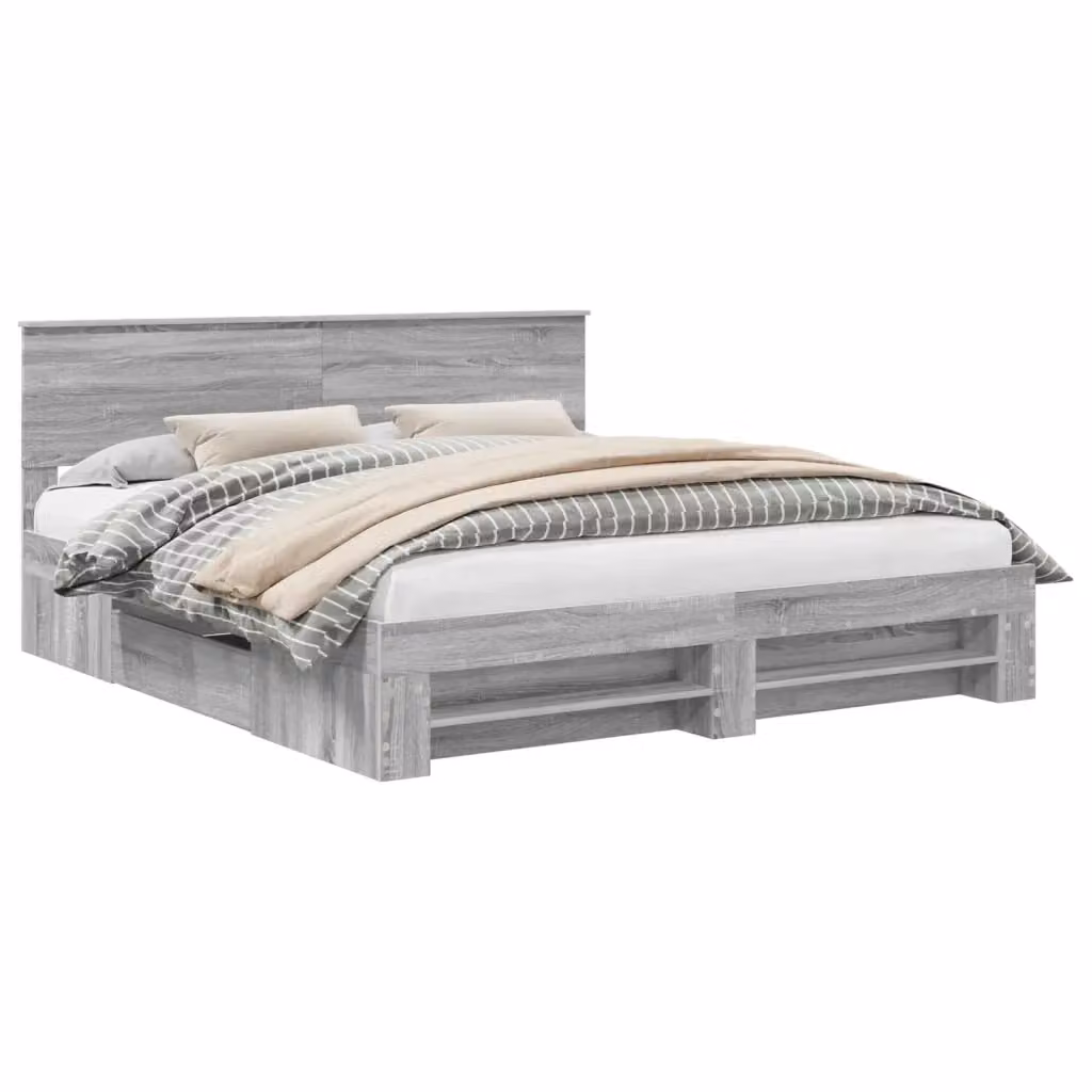 vidaXL Struttura del letto con testiera moderna in legno Grigio L: 183 cm, P: 200 cm, H: 90 cm – 2