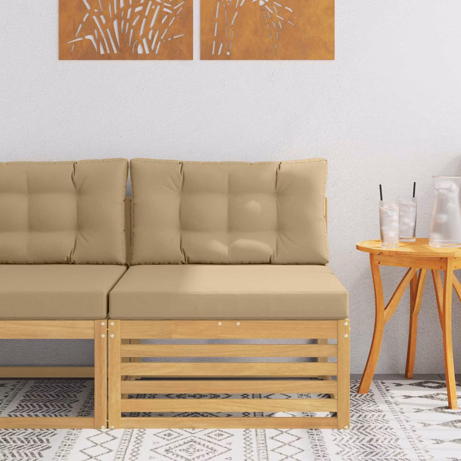 Divano centrale da esterno moderno vidaXL in legno di acacia massello bianco e beige