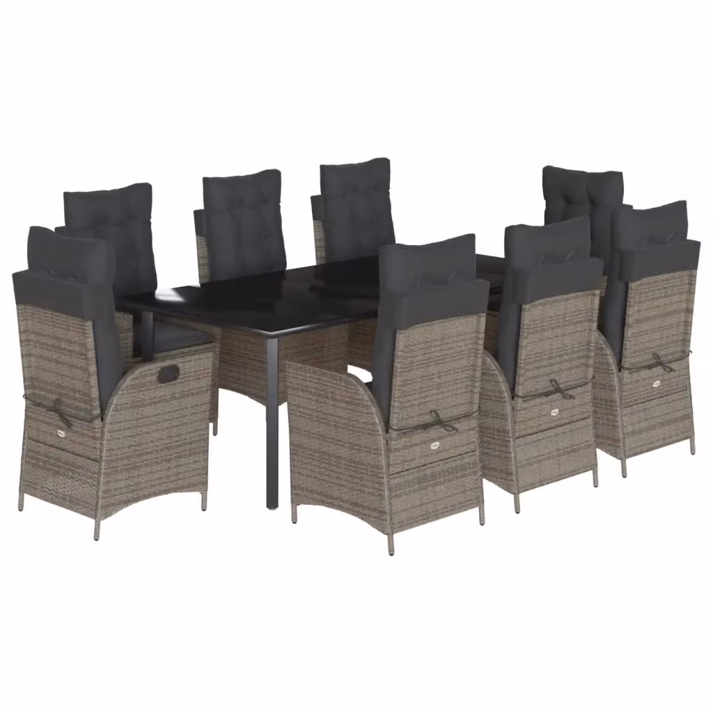 Set da Pranzo da Giardino 9 pz vidaXL in Polyrattan Grigio e Nero con Piano in Vetro – 2