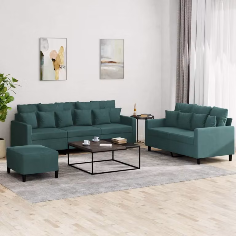 Set di divani vidaXL in velluto verde con pouf e cuscini per il tuo soggiorno