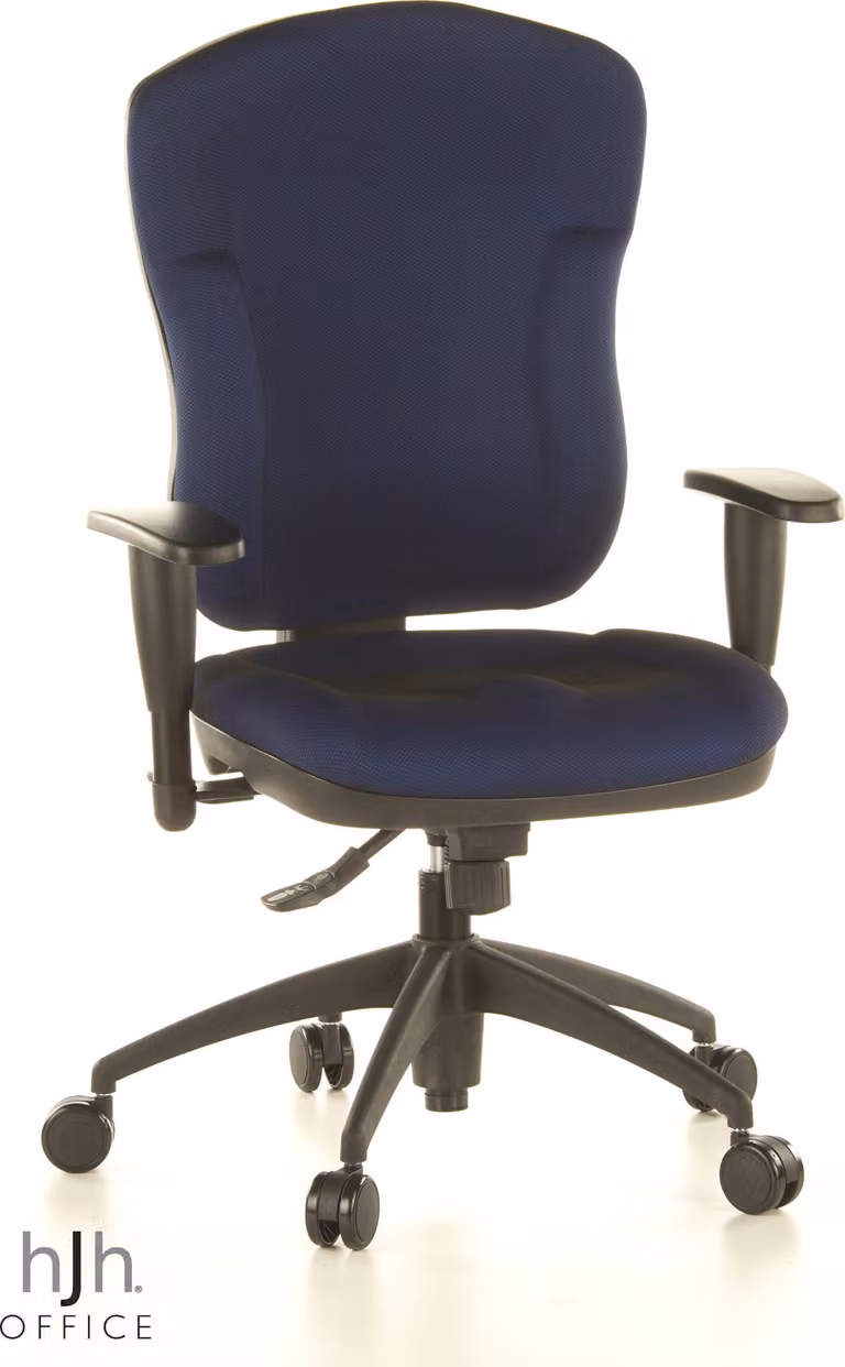 Topstar sedia professionale per ufficio WELLPOINT 30 K2 Sedia da scrivania ergonomica con braccioli (regolabile in altezza) in tessuto blu Sedia girevole per ufficio, casa