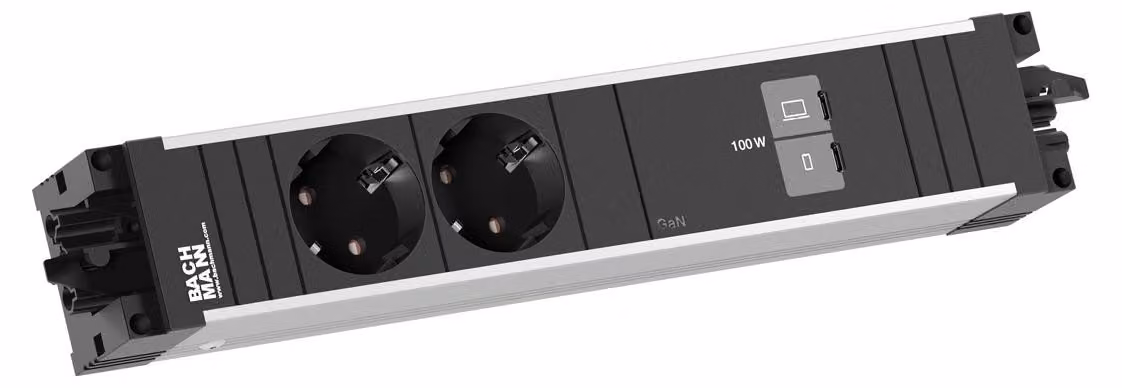 BACHMANN STEP ALU, 2 prese CEE7/3, 1 porta USB C con ricarica da 100W