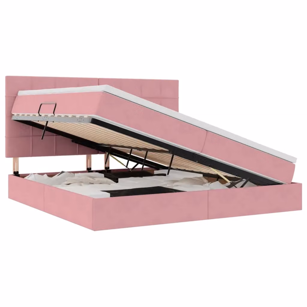 Letto con contenitore vidaXL in velluto rosa con illuminazione LED e porta USB L/P/H: 200 x 200 x 128 cm – 2