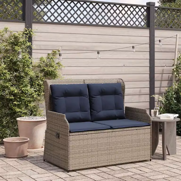 Panchina da giardino moderna vidaXL in rattan e metallo con braccioli, Grigio