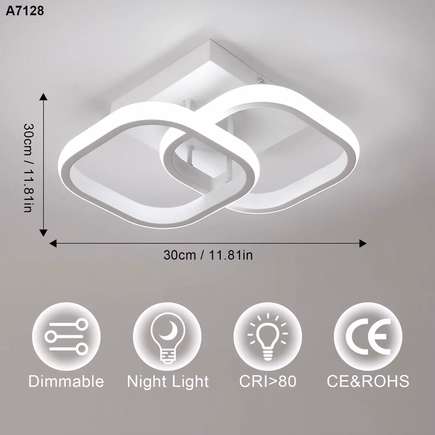 Pannello LED per soffitto - Modello A7128 - Corpo in alluminio - 2 sorgenti luminose - 220 V - Non dimmerabile - Bianco - Adatto per ambienti da 5 a 10 m²