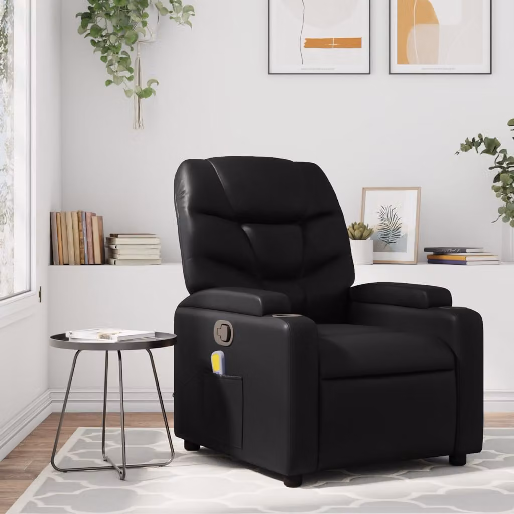 vidaXL Poltrona reclinabile relax in similpelle nera con braccioli