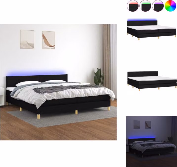 vidaXL Letto a molle con materasso e LED in tessuto nero 200x200 cm - Letti e strutture letto