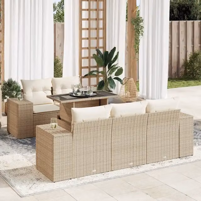 Set Divano da Giardino 6 pz con Cuscini Beige in Polyrattan 3326729