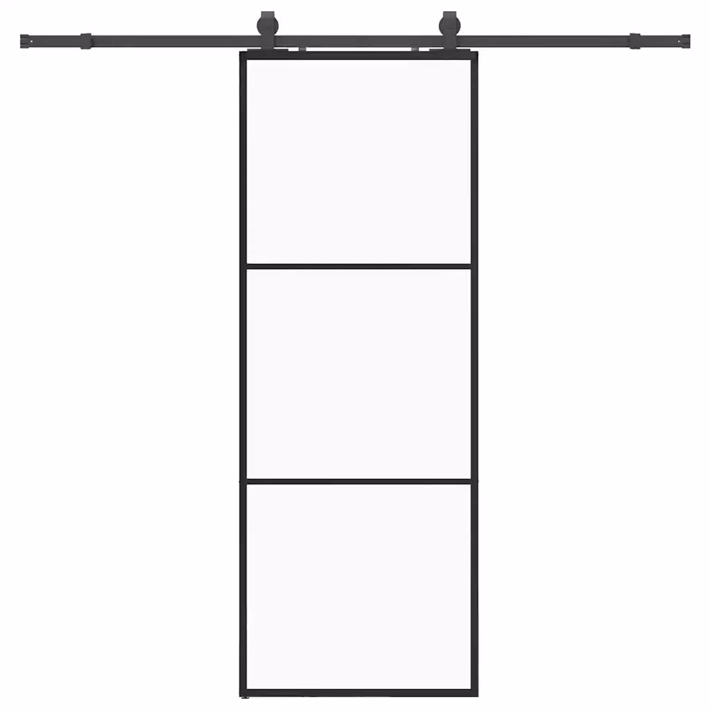 Porta Scorrevole Moderna vidaXL in Vetro Trasparente con Ferramenta Nera L: 76 cm, H: 205 cm – 2
