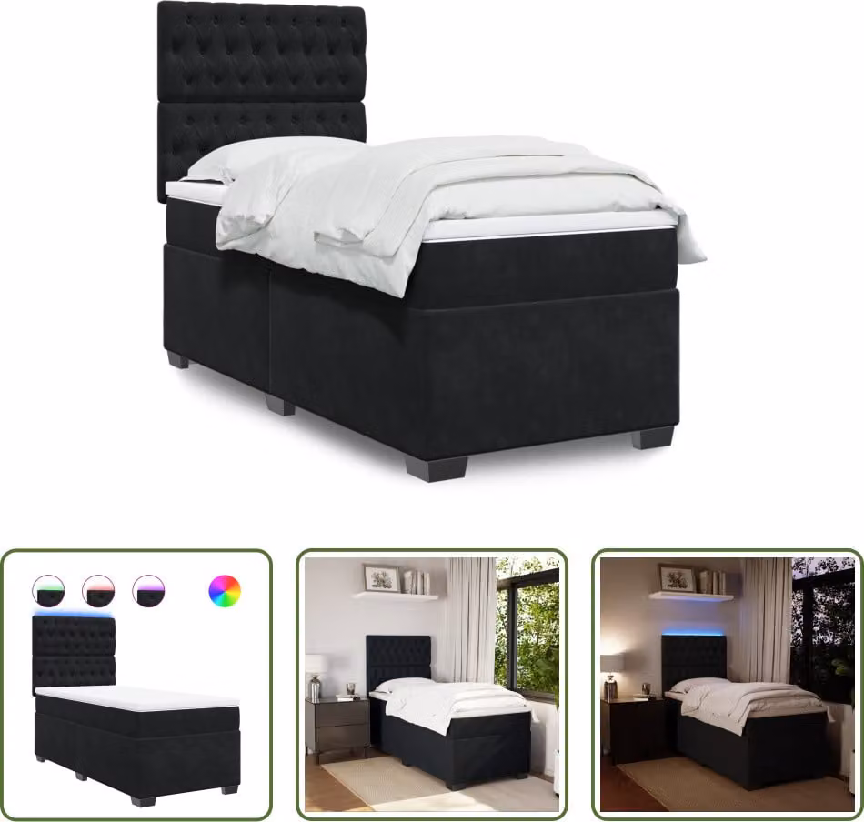 The Living Store Letto a molle con materasso nero 90x190 cm in velluto