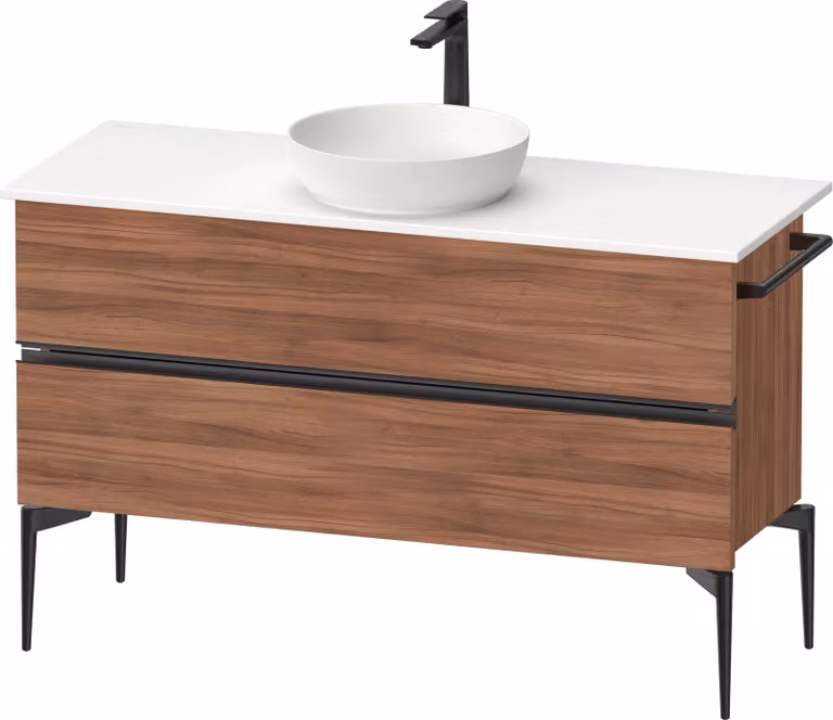 Duravit Sivida Meuble sous-lavabo sur console, 2 tiroirs, poignée noire diamantée mate, 1245x475x548mm, SV46600BD790000, SV46600BD790000