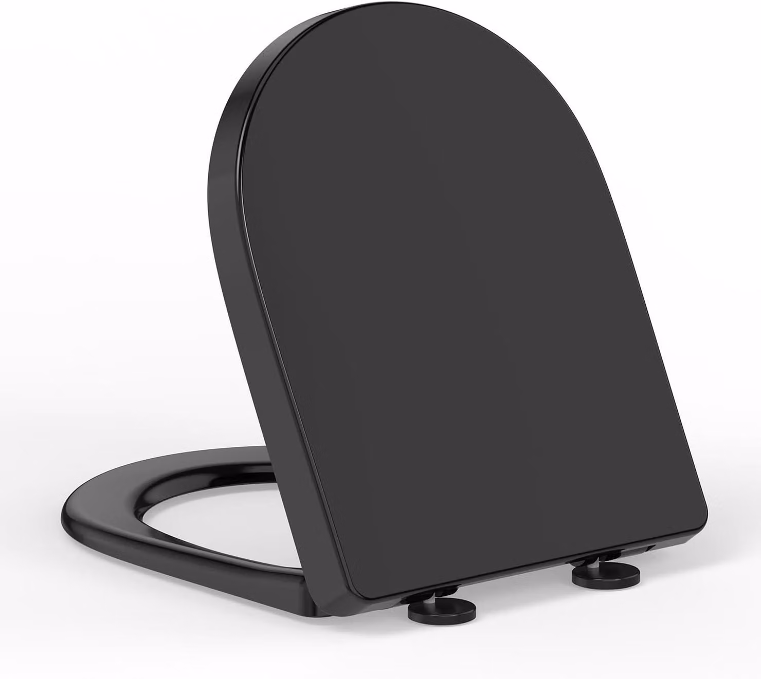 Copriwater a forma di D, con sistema di abbattimento automatico, colore nero, in PP, con cerniere regolabili, per bagno