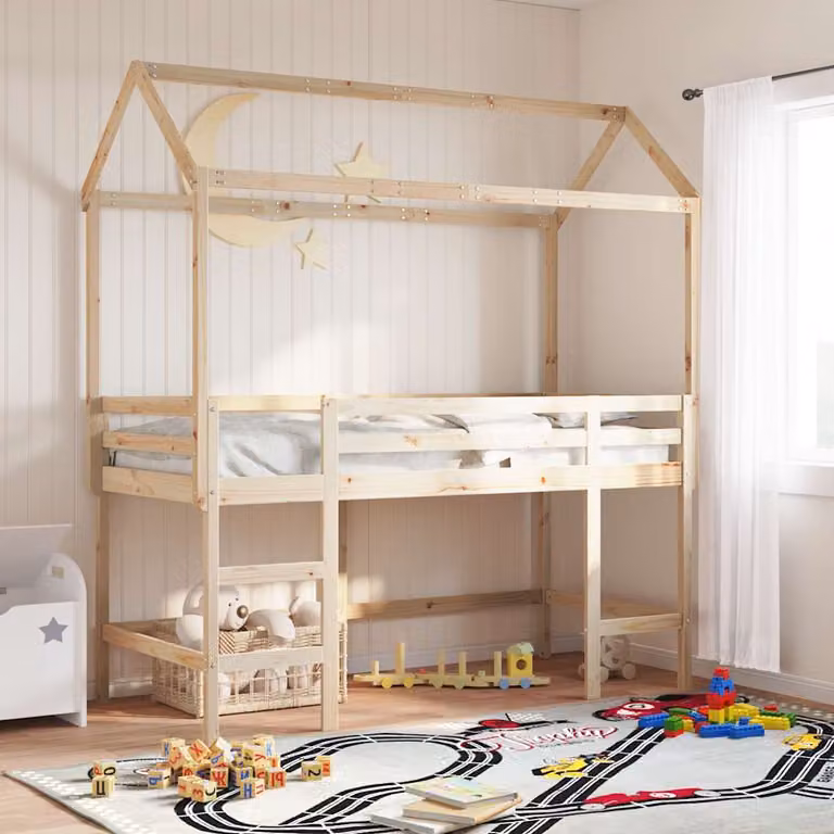 vidaXL Tetto per Letto Bambini in Legno Massello di Pino Rustico L: 217 cm, P: 85,5 cm, H: 154 cm