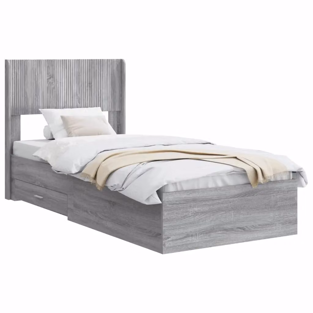 Letto con contenitore e testata vidaXL in legno ingegnerizzato grigio L 140 cm x P 80 cm x H 193 cm – 2