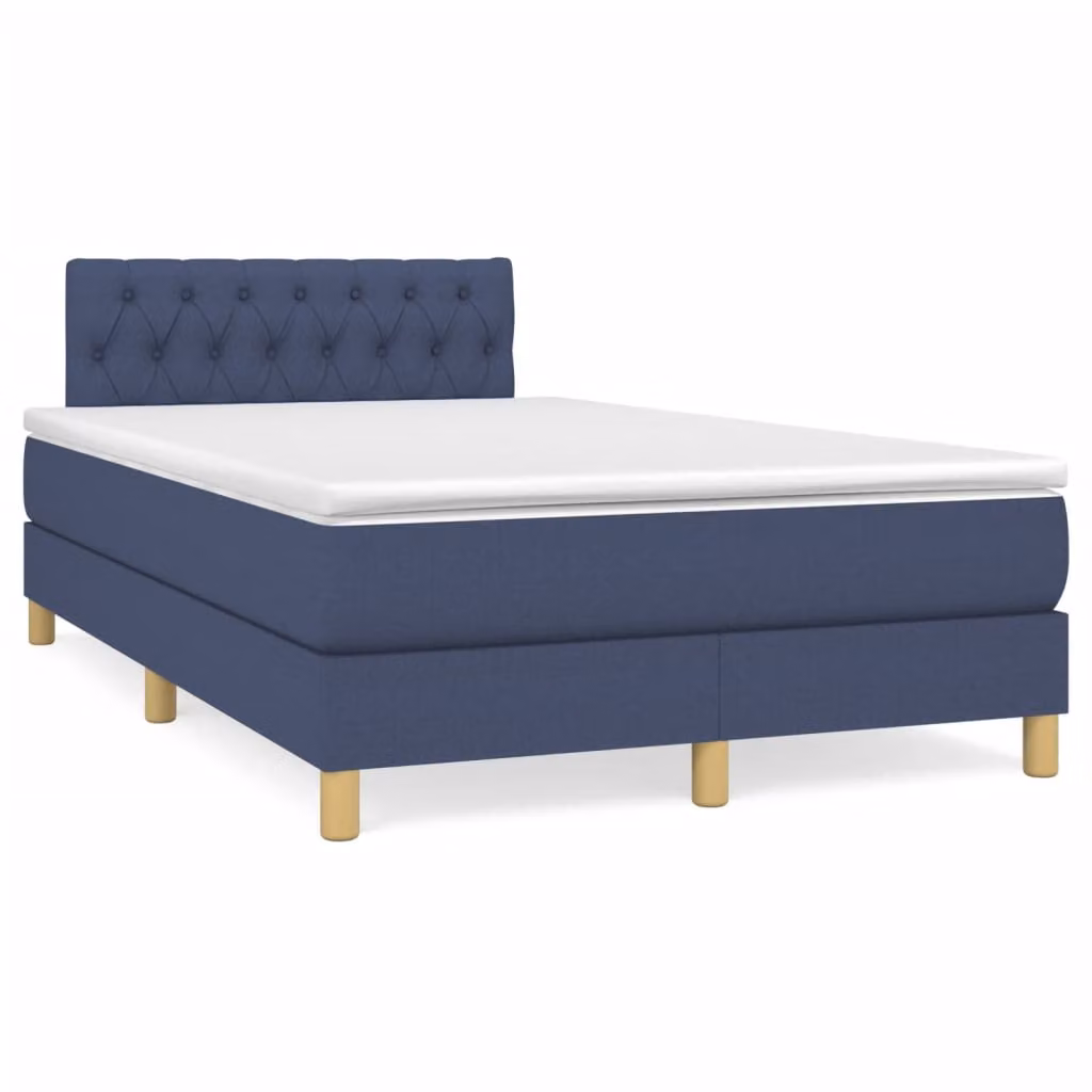 vidaXL Giroletto a Molle con Materasso Blu e Bianco in Tessuto L/P/H: 120 x 200 x 88 cm – 1