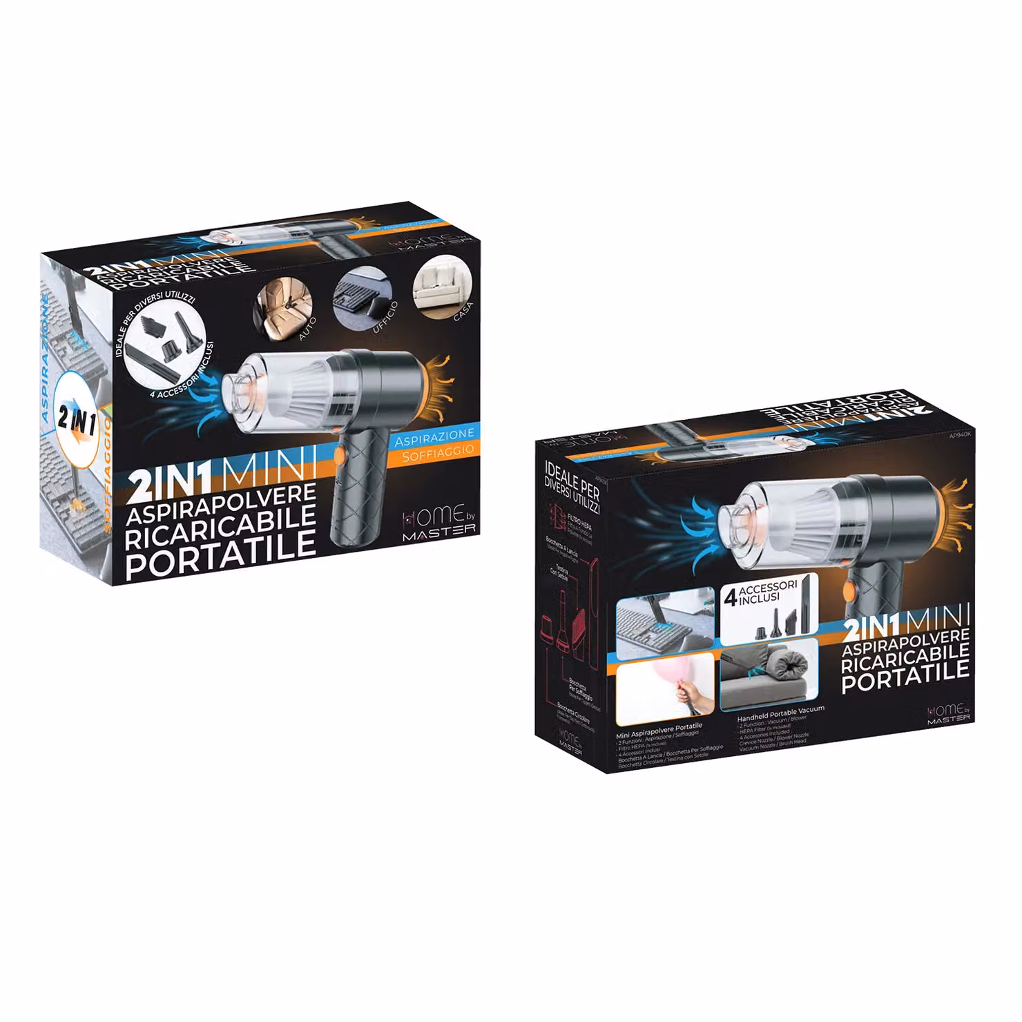MASTER Mini Aspirapolvere Ricaricabile 2 in 1 con Funzione Soffia e Filtro HEPA Lavabile per Auto – 3