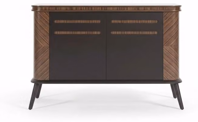Tavolino da salotto in stile minimalista, colore marrone scuro, struttura in legno