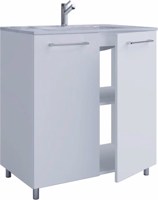Completo di Ezooza Set Bagno 2 Pezzi Mobile Extra Large con sportelli e Lavabo a terra, Bianco ,