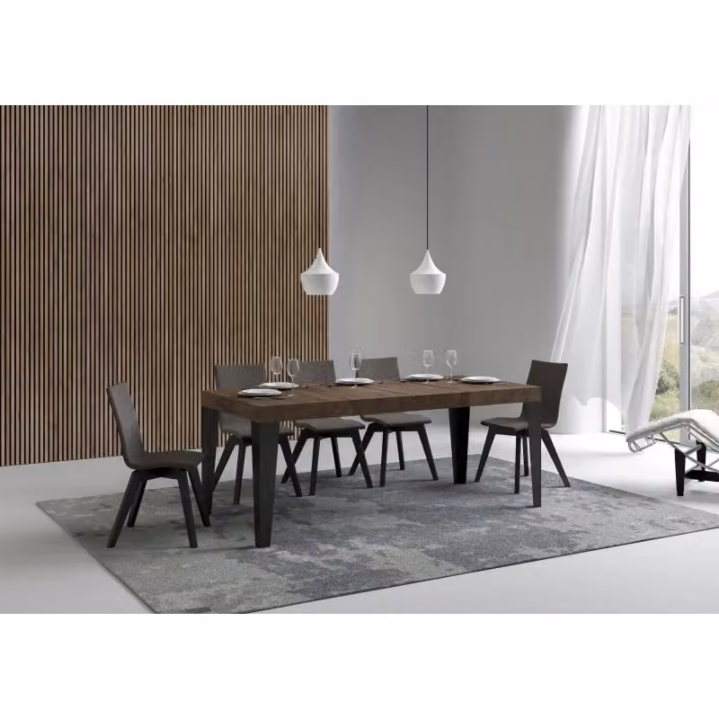 Tavolo allungabile Itamoby in stile industrial con piano in legno e struttura in metallo, L/P/H: 90 x 140/244 x 77 cm, Colore Antracite e Noce – 2