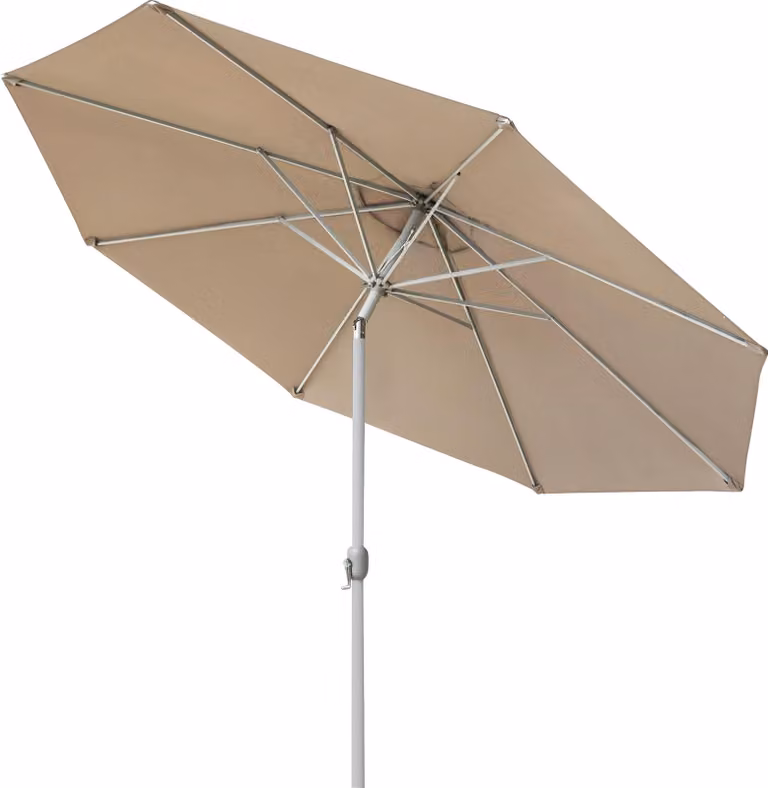 Ombrellone da giardino o balcone, diametro 3,5 metri, colore crema, pieghevole con manovella, protezione UV, struttura argentata, marca paramondo, modello interpara