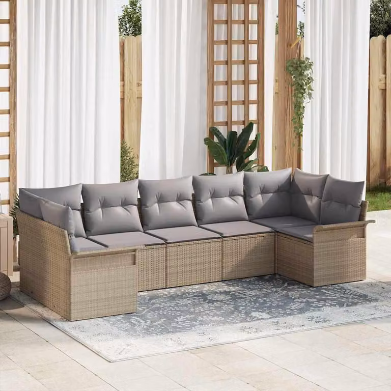 Maison Exclusive - Set Divano da Giardino con cuscino 7 pcs Beige polyrattan
