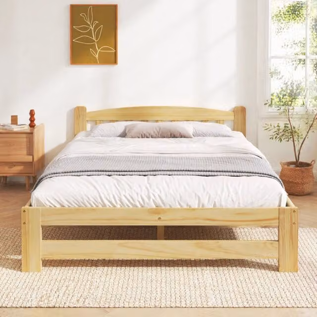Letto matrimoniale in legno massello 140x200 cm con testiera e doghe