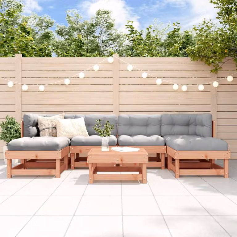 vidaXL Set Salotto da Giardino Moderno a L in Legno Massello con Cuscini Grigi, 7 Pezzi