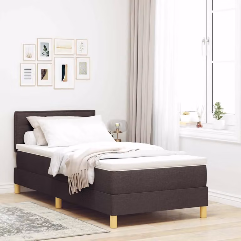 Letto moderno vidaXL in tessuto marrone con illuminazione LED sottostante e porta di ricarica USB, L/P/H: 90 x 200 cm