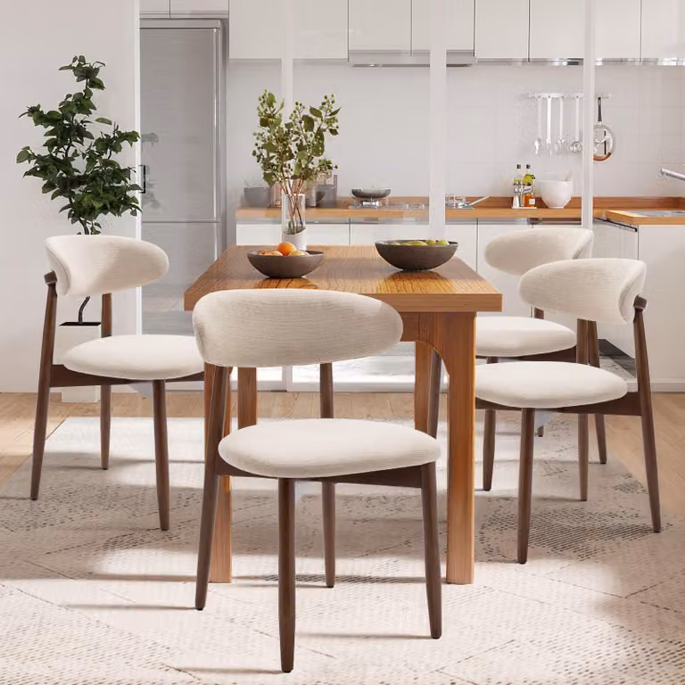COLAMY Set di 4 sedie imbottite con gambe in legno, sedie da pranzo in stile scandinavo per cucina e soggiorno, beige