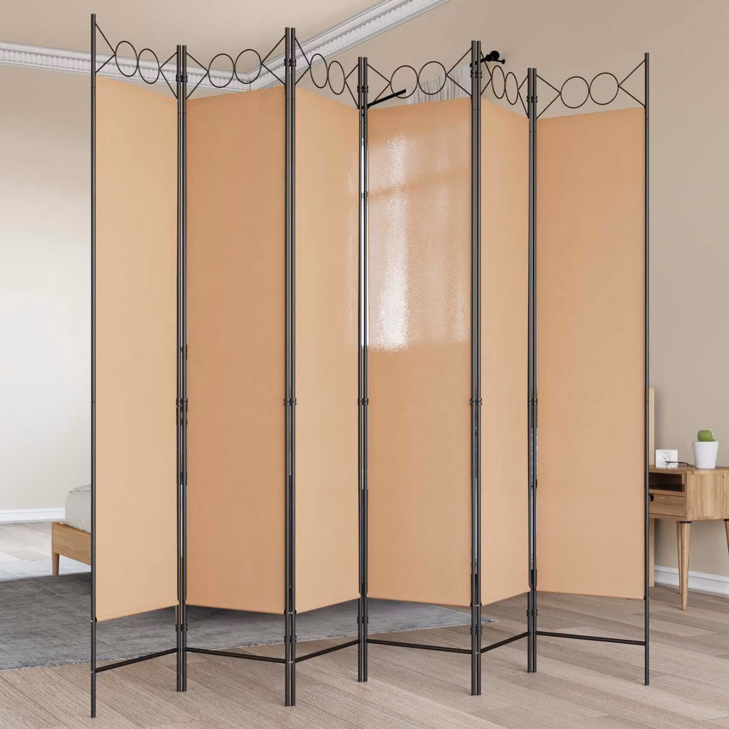 Divisore per stanza vidaXL a 6 pannelli beige in tessuto, L 240 cm x H 200 cm