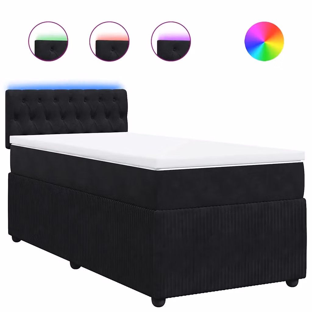 Letto Ibrido vidaXL con Materasso a Molle Insacchettate e Struttura in Velluto Nero, L/P/H: 90 x 190 x 76,5 cm – 2