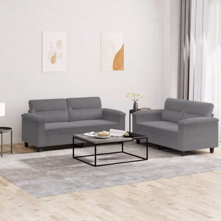 Maison Exclusive - Set divano a 2 posti con cuscini, tessuto in microfibra grigio scuro