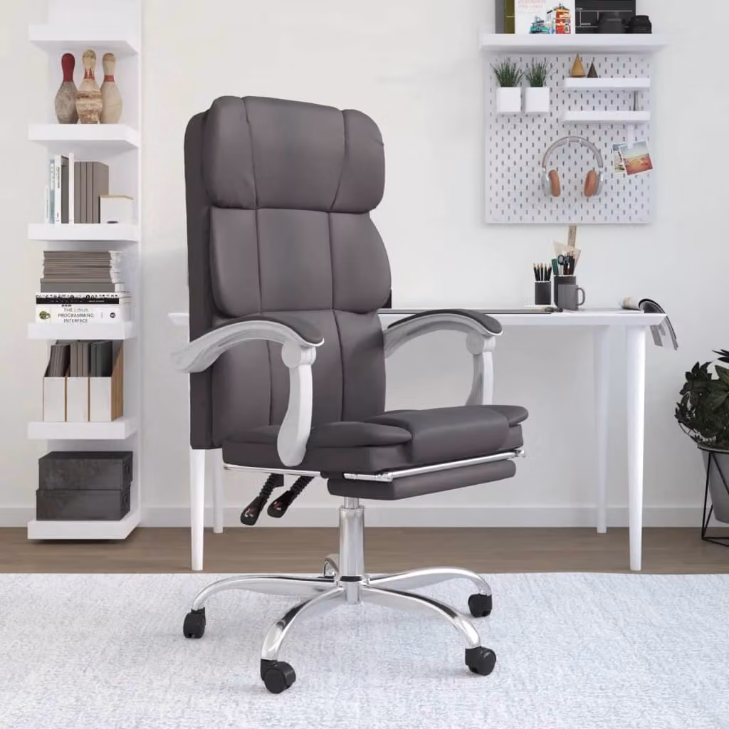 The Living Store Sedia da ufficio reclinabile in Pelle finta grigia