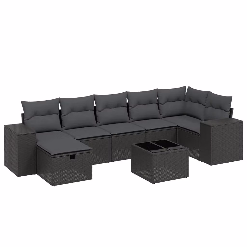 vidaXL Set Divani da Giardino a L con Cuscini 8 pz Nero in Polyrattan e Acciaio – 2