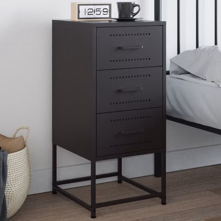 vidaXL Comodino in Metallo Nero Opaco da Appendere al Muro L: 36 cm, P: 39 cm, H: 78 cm