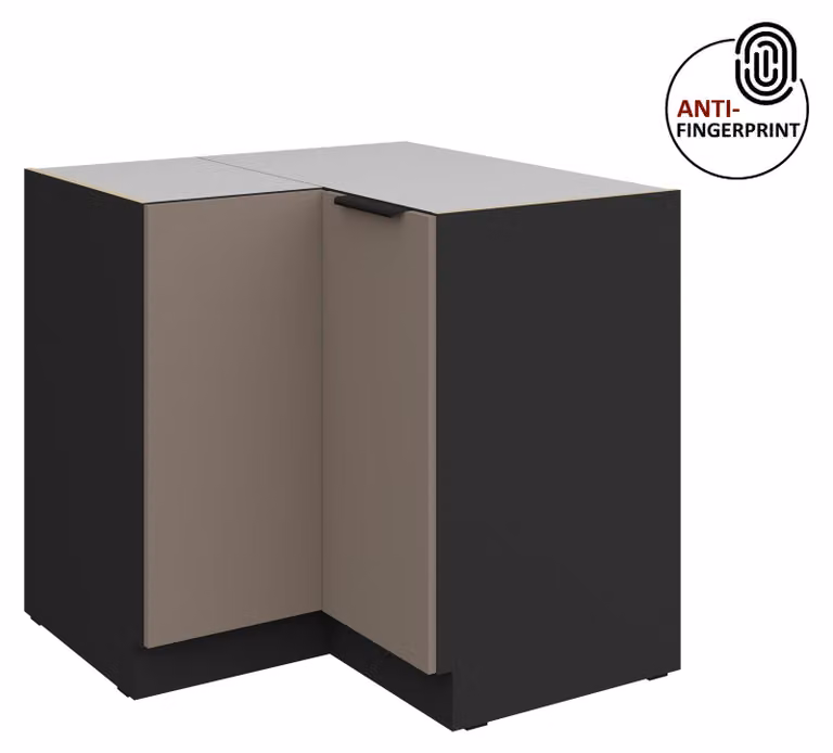 Mobile base angolare da cucina 90x90 cm, cucina ARIA grigio sabbia ultra opaco + nero opaco, frontali di alta qualità con rivestimento anti-impronta, linea cucina, blocco cucina