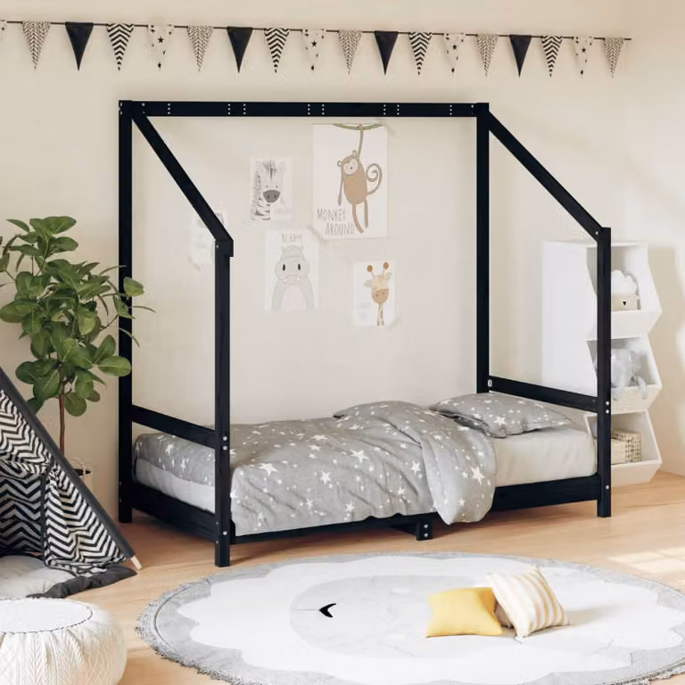 vidaXL Giroletto per Bambini in Legno Massello di Pino Nero L 160 x P 80 cm