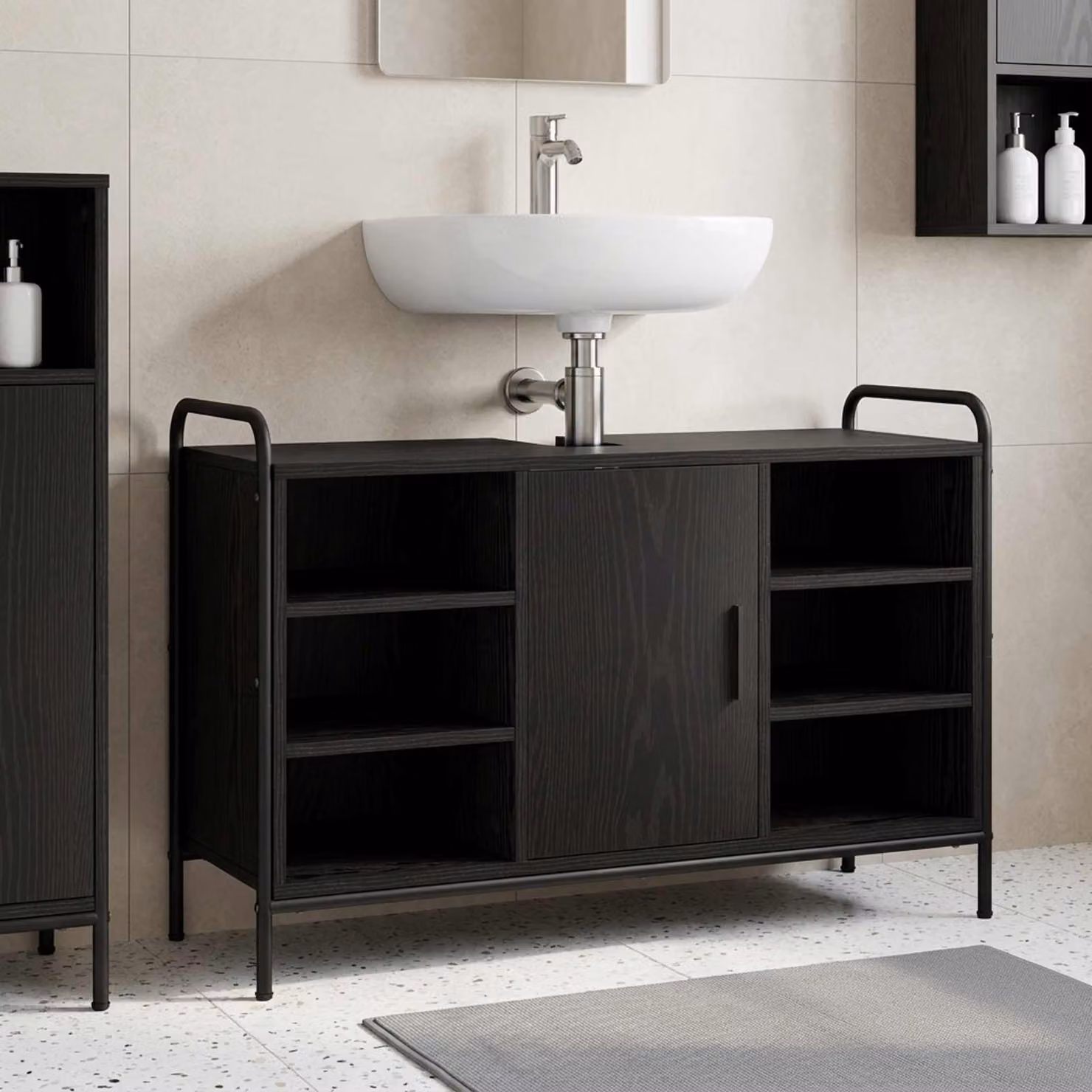 vidaXL Mobile da Bagno Rovere Nero 95 x 34 x 61 cm