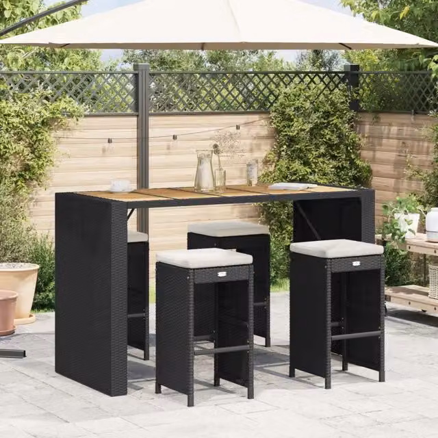 Sgabelli da Bar con Cuscini 4 pz Neri in Polyrattan 368689