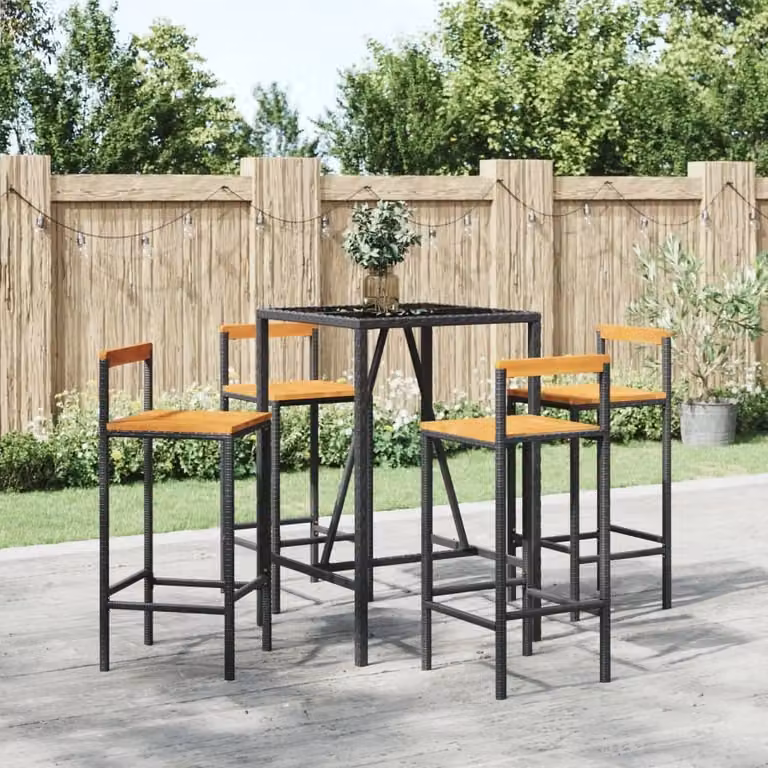 Maison Exclusive - Set da bar da giardino 5 pezzi in polyrattan nero e legno massello di acacia