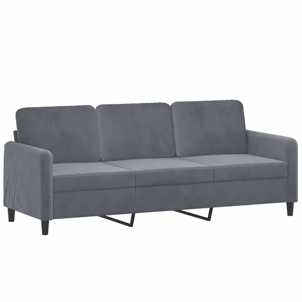 Divano Moderno a 3 Posti vidaXL in Velluto Grigio con Struttura in Metallo L: 198 cm, P: 80 cm, H: 77 cm – 2