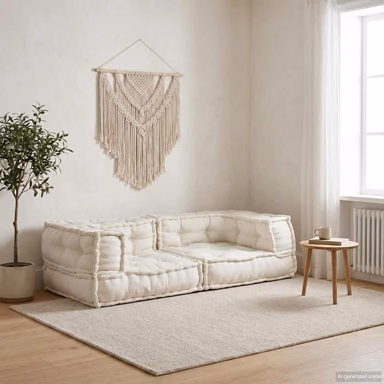 vidaXL Divano Modulare a 2 Posti in Tessuto Beige, L: 140 cm, P: 70 cm, H: 36 cm